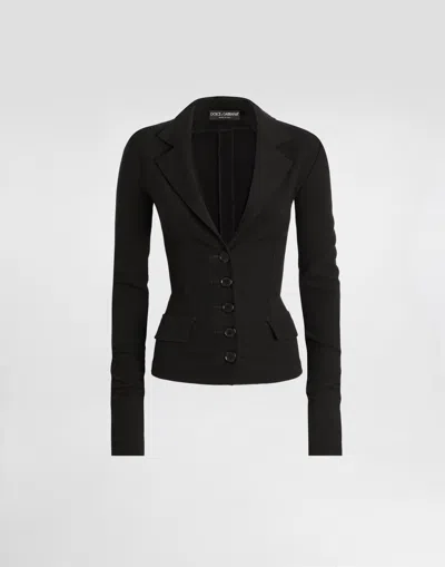 Dolce & Gabbana Single-breasted Wool Canvas Jacket In Black