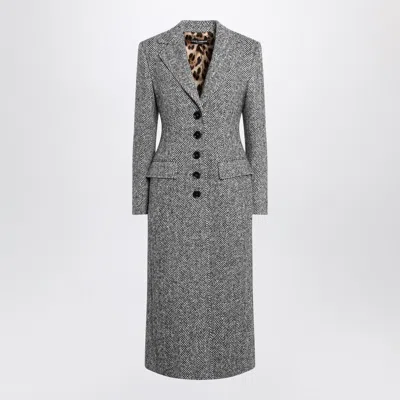 Dolce & Gabbana Single-breasted Wool Chevron Coat In Gray