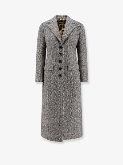 Dolce & Gabbana Single-breasted Wool Chevron Coat In Gray