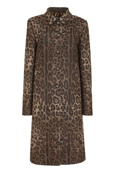 Dolce & Gabbana Leopard-print Single-breasted Coat In Brown