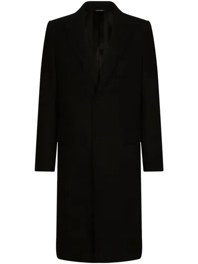 Dolce & Gabbana Single Breast Peak Lapel Cashmere Coat In Dark Blue