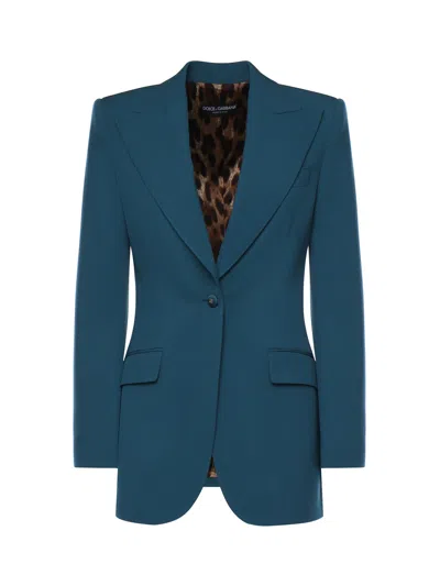 Dolce & Gabbana Single-breasted Wool Jacket In Blue