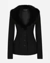 Dolce & Gabbana Faux Fur-trimmed Grain De Poudre Wool-blend Blazer In Black