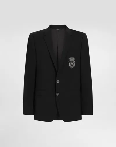 Dolce & Gabbana Single-breasted Wool Martini-fit Suit With Heraldic Emblem In Black
