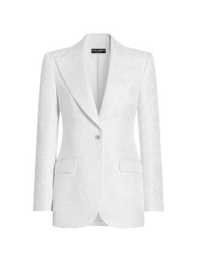 Dolce & Gabbana Single-breasted Brocade Turlington Jacket In White