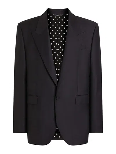 Dolce & Gabbana Rounded Lapel Wool Jacket With Button Front In Black