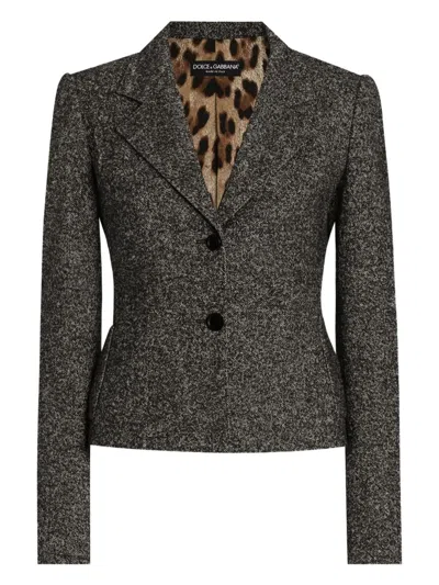 Dolce & Gabbana Single-breasted Jacket In Dotted Wool Blend For Women In Grey