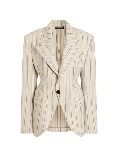 Dolce & Gabbana Single-breasted Jacket In Regimental Pinstripe In Neutral