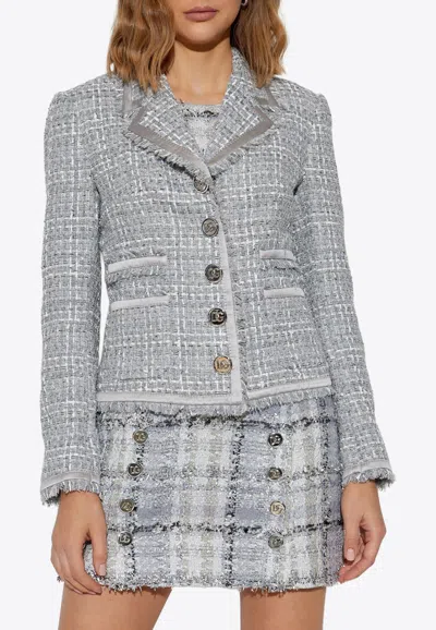 Dolce & Gabbana Single-breasted Lamé Bouclé Jacket In Gray