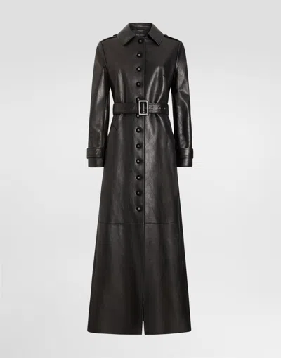 Dolce & Gabbana Single-breasted Leather Coat In Black