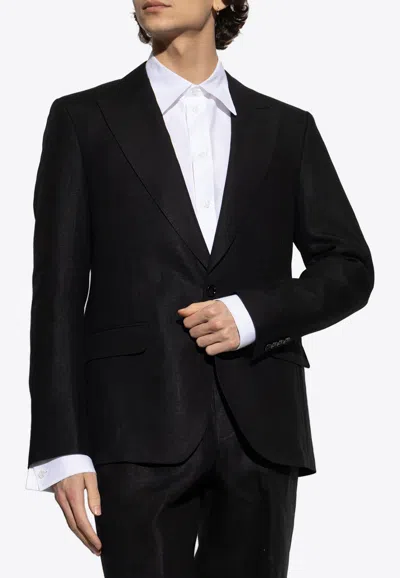 Dolce & Gabbana Single-breasted Linen Blazer In Black