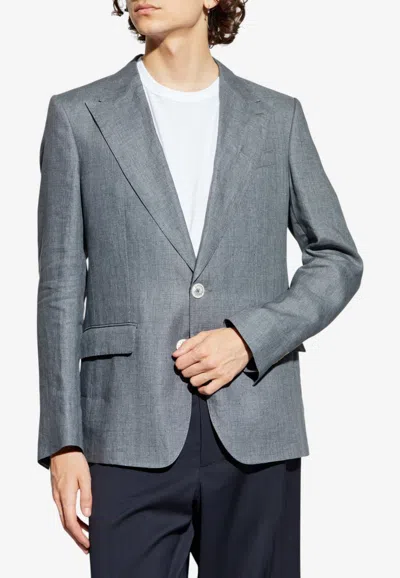Dolce & Gabbana Single-breasted Linen Blazer In Gray