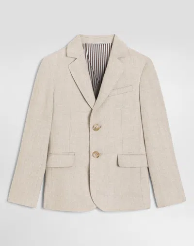 Dolce & Gabbana Kids' Single-breasted Linen Jacket In Neutral