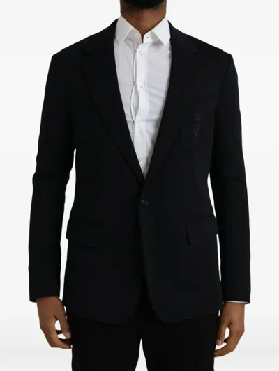 Dolce & Gabbana Single-breasted Logo-embroidered Blazer In Black