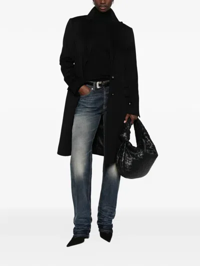 Dolce & Gabbana Single-breasted Logo-plaque Coat In Black