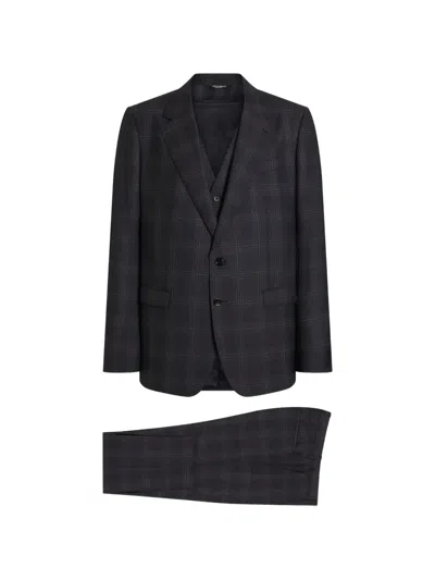 Dolce & Gabbana Single-breasted Martini Light Checked Wool Suit In Grey