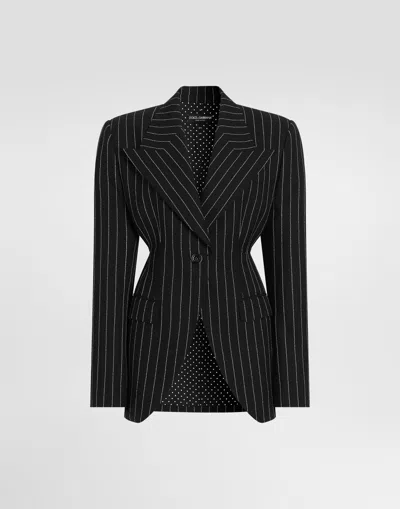 Dolce & Gabbana Single-breasted Pinstripe Virgin Wool Jacket In Black