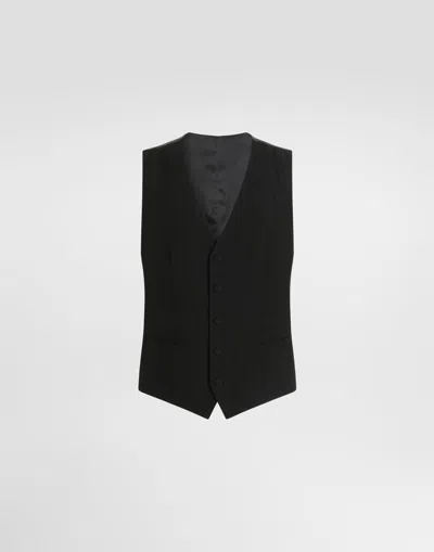 Dolce & Gabbana Single-breasted Striped Wool Jacquard Vest In Black