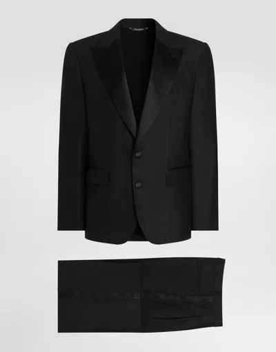 Dolce & Gabbana Single-breasted Suit In Linen Canvas In Black