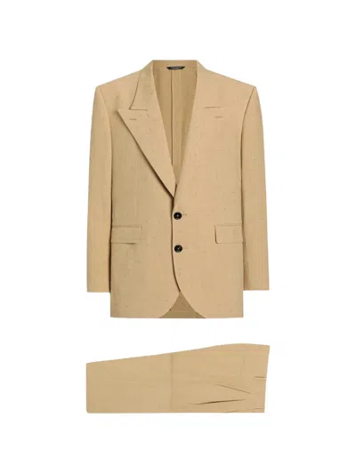 Dolce & Gabbana Single-breasted Suit In Tweed Linen In Neutral