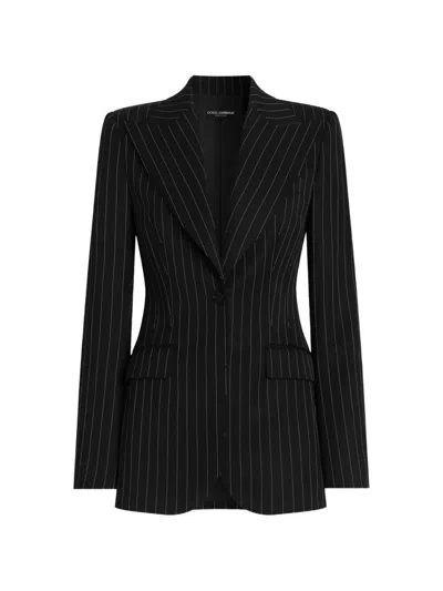 Dolce & Gabbana Turlington Single-breasted Jacket In Pinstripe Wool In Black