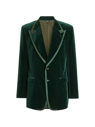 Dolce & Gabbana Single-breasted Tuxedo Jacket In Velvet In Green