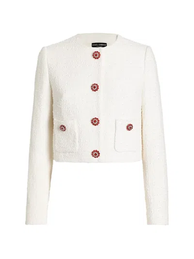 Dolce & Gabbana Single-breasted Tweed Jacket In White