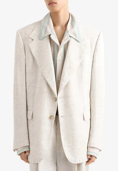 Dolce & Gabbana Single-breasted Tweed-effect Linen-blend Jacket In Neutral