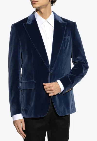 Dolce & Gabbana Single-breasted Velvet Blazer In Blue