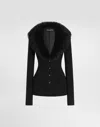 Dolce & Gabbana V-neck Jacket With Faux Fur Collar In Black