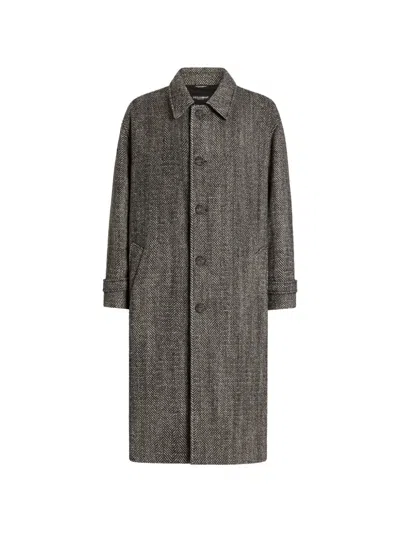 Dolce & Gabbana Single-breasted Wool-blend Chevron Coat In Gray