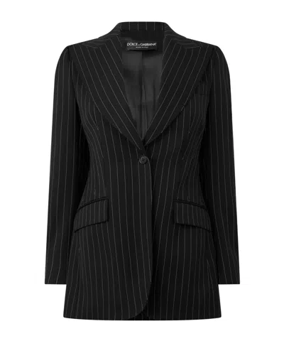 Dolce & Gabbana Singlebutton Pinstripe Blazer In Black