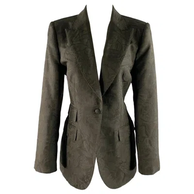 Pre-owned Dolce & Gabbana Size 12 Black Polyester Blend Floral Jaquard Blazer