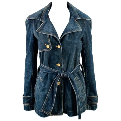 Pre-owned Dolce & Gabbana Size 2 Blue Indigo Denim Belted Jacket