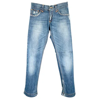 Pre-owned Dolce & Gabbana Size 28 Blue Distressed Cotton Jeans