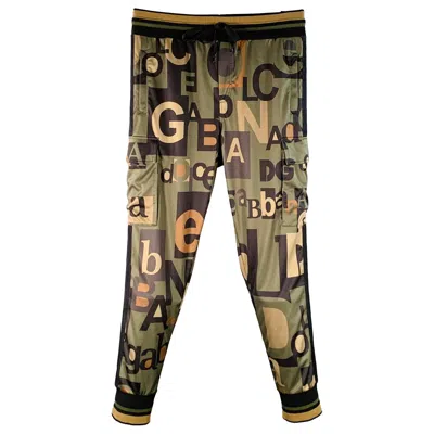 Pre-owned Dolce & Gabbana Size 34 Black Olive Brown Logo Polyester Cargo Casual Pants