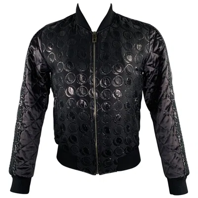 Pre-owned Dolce & Gabbana Size 34 Black Silver Circles Cotton Blend Bomber Jacket