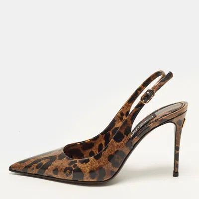 Pre-owned Dolce & Gabbana Size 35 Two Tone Leather Slingback Pumps In Brown