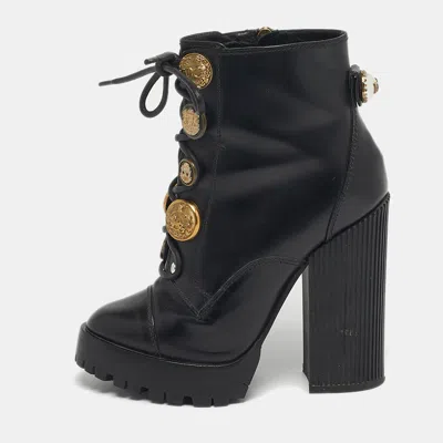 Pre-owned Dolce & Gabbana Size 36 Black Leather Button Embellished Combat Ankle Boots