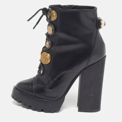 Pre-owned Dolce & Gabbana Size 36 Black Leather Dg Logo Button Lace Up Ankle Length Boots