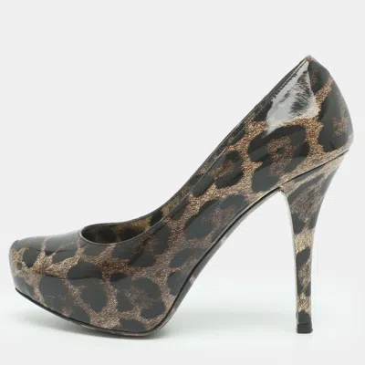 Pre-owned Dolce & Gabbana Size 36 Brown Leopard Printed Patent Leather Platform Pumps