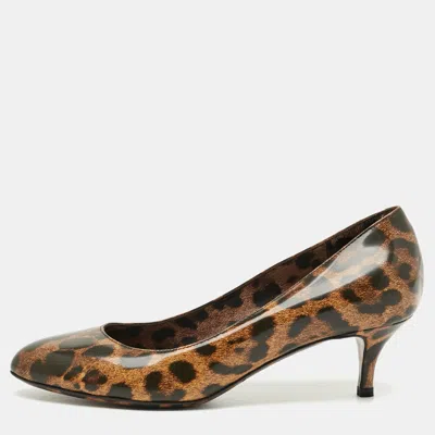 Pre-owned Dolce & Gabbana Size 36 Brown Leopard-print Patent Leather Pumps