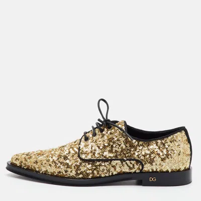 Pre-owned Dolce & Gabbana Size 36 Gold Sequins Pointed Toe Lace Up Derby
