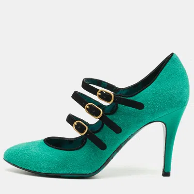Pre-owned Dolce & Gabbana Size 36 Green/black Suede Mary Jane Pumps