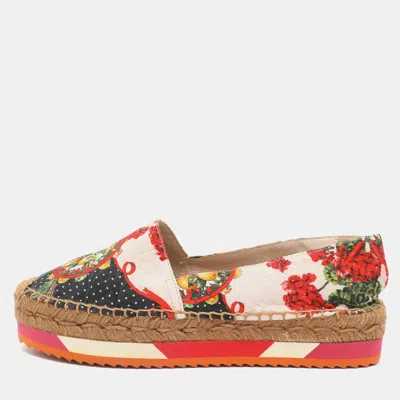Pre-owned Dolce & Gabbana Size 36 Multicolor Print Jacquard Platform Espadrilles