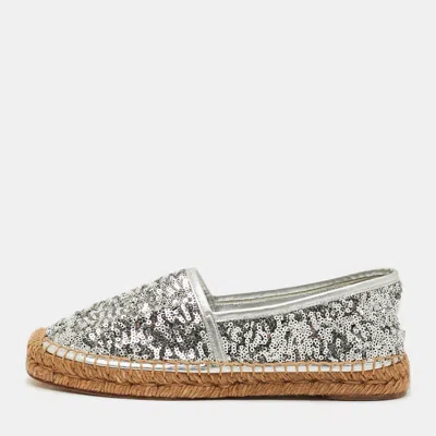 Pre-owned Dolce & Gabbana Size 36 Silver Sequin And Leather Espadrille Flats