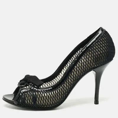 Pre-owned Dolce & Gabbana Size 36.5 Black Mesh And Patent Leather Peep Toe Pumps