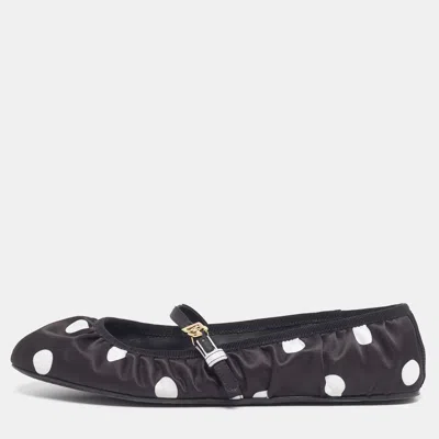 Pre-owned Dolce & Gabbana Size 37 Black Satin Dot Mary Jane Ballet Flats