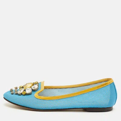 Pre-owned Dolce & Gabbana Size 37 Blue/yellow Patent Leather And Woven Leather Ballet Flats
