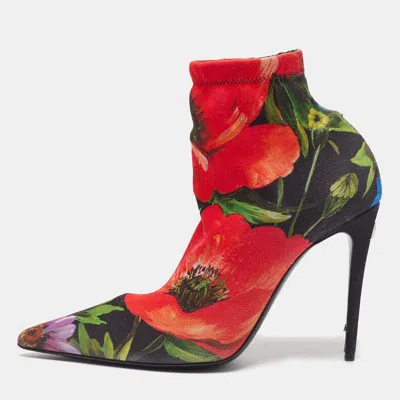 Pre-owned Dolce & Gabbana Size 37 Multicolor Flower Stretch Knit Ankle Length Boots